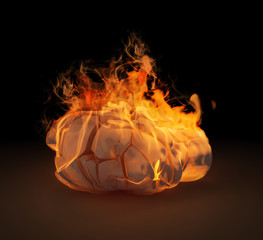human head sculpture in flames