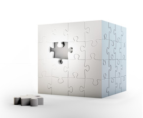 Cube shaped puzzle - problem solving concept - obrazy, fototapety, plakaty