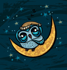 Cartoon owl and yellow month