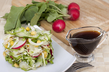 Vegetable salad with soy sauce.