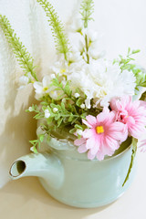 Vintage tone artificial flower on pot - home interior