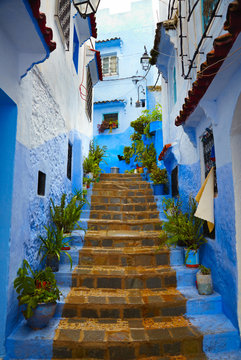 Fototapeta Inside of moroccan blue town Chefchaouen medina