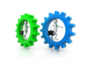 Business man running in gear. business competition concept.