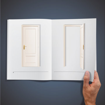Open and closed doors inside a book