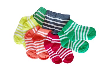 striped baby socks on white background