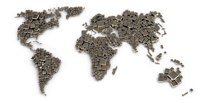 3d map of the world made out of blocks