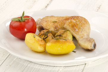 roasted potato and chicken drumstick
