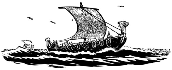 Ancient sailboat at sea