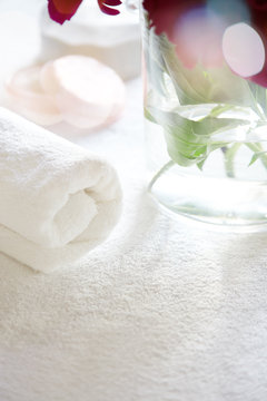 Towel and roses closeup