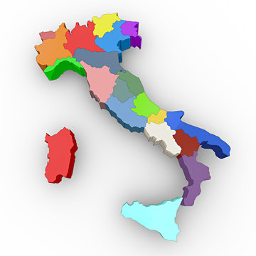 Cartina Italia 3d regioni colorate Stock Illustration