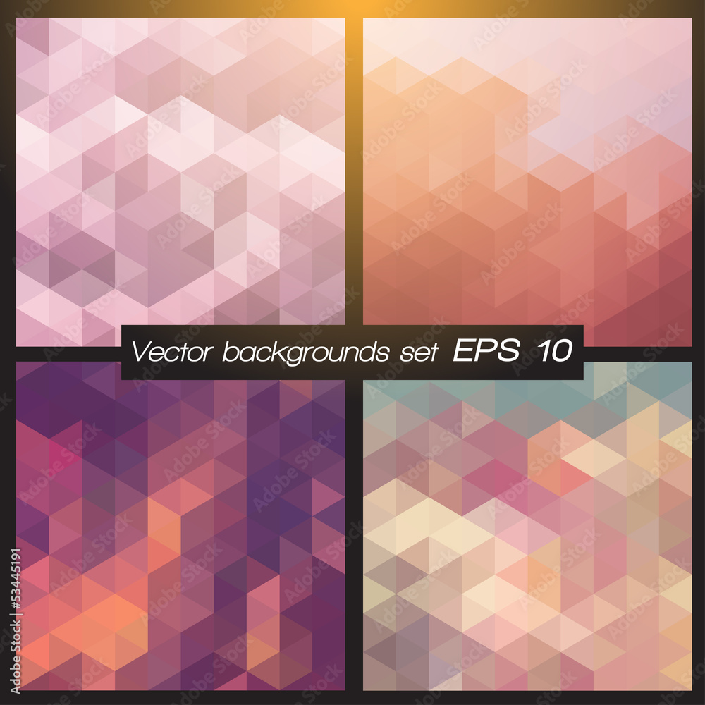 Poster Geometric patterns set. Colorful abstract mosaic backgrounds.