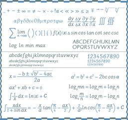 Mathematical symbols, numbers and letters - handwriting