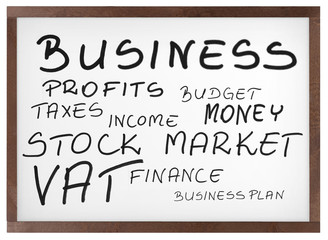 Business related keywords on a board