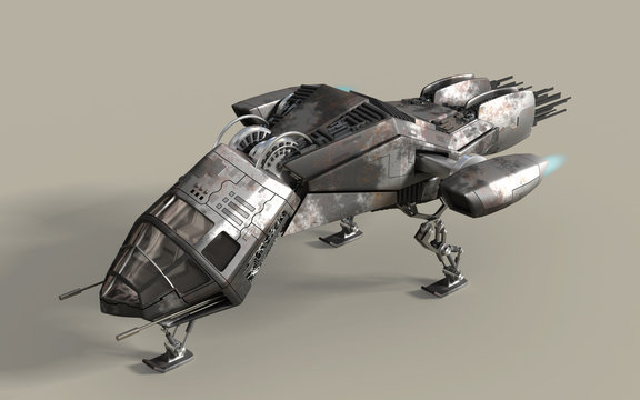 Fantasy 3D model of futuristic battleship pod with clipping path
