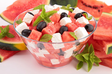 salad with watermelon,feta and olive