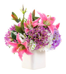 Fototapeta premium Flower bouquet in white ceramic pot