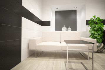 Naklejka na ściany i meble Modern Living Room Interior with beige couch
