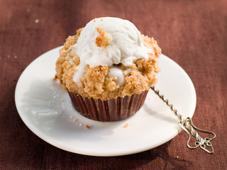 Sweet muffin with rhubarb, selective focus