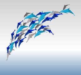 illustration de dauphins en papier dans un saut.