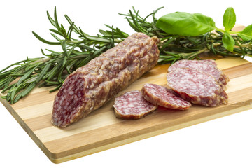 Salami with rosemary, basil