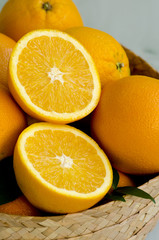 Oranges in a basket.
