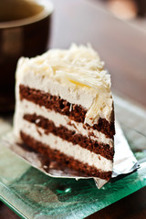 Chocolate cake with a cup of coffee