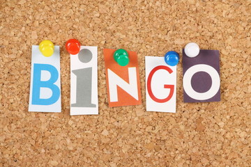 The word Bingo on a cork notice board