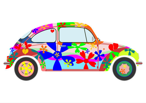 Colorfur retro hippie car