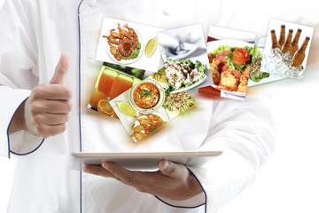 Chef using digital tablet