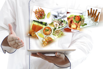 Chef using digital tablet