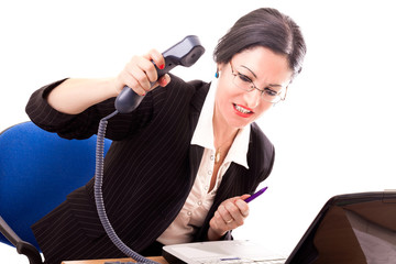 Stressed Businesswoman Hanging Up The Phone
