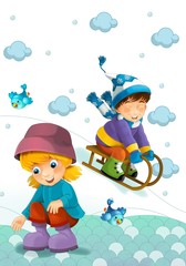 Children at play on the snow - illustration for the children