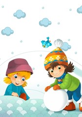 Fototapeta na wymiar Children at play on the snow
