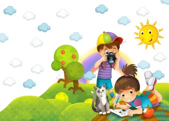 Obraz na płótnie Canvas Children - creative in the park - illustration