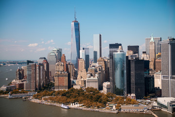 New York. Stunning helicopter view of lower Manhattan Skyline on