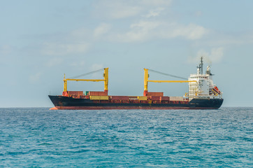 Container Ship Sailing in the Caribbean
