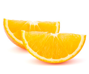 Two orange fruit segments or cantles