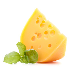Cheese and basil leaves