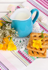 Beautiful composition of milk and cookies