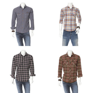 male mannequin dressed in cotton plaid shirt