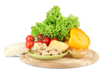 Ingredients for cooking kebab, isolated on white