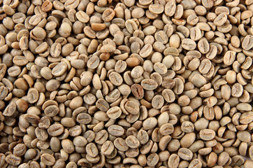 Green coffee beans, close up