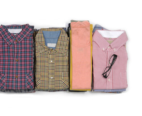 Set of pile of plaid shirts