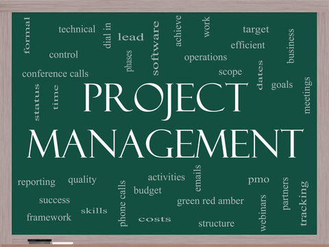 Project Management Word Cloud Concept on a Blackboard