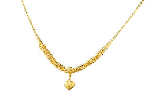 A luxury golden necklace with pendant in heart shape