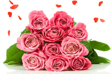 Obraz na płótnie Canvas Różowy róż z sercem