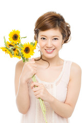 Beautiful asian woman with sumflower