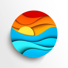 Sunset in the sea. Vector icon illustration - 53465561