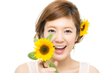 Beautiful asian woman with sumflower