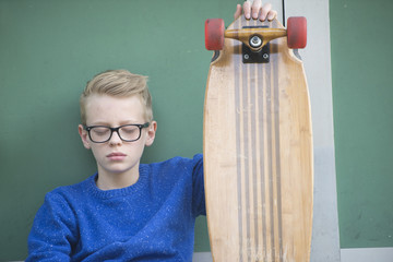 Portrait teenage skateboard boy